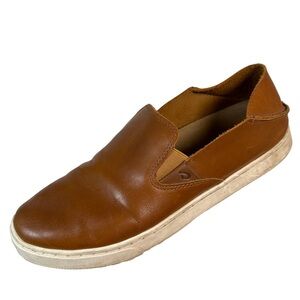OluKai Pehuea‎ leather sneaker brown tan slip on loafer
